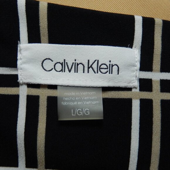 Calvin Klein Taupe & White on Black Scoop Neck Sleeveless Career Top Size Lg EUC - Picture 10 of 12
